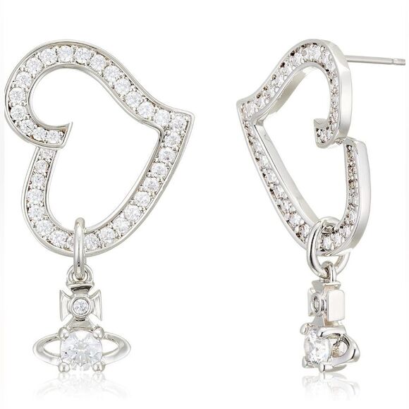 New Vivienne Westwood Silver Crystal Orb Charm Heart Post Earrings - Picture 1 of 7